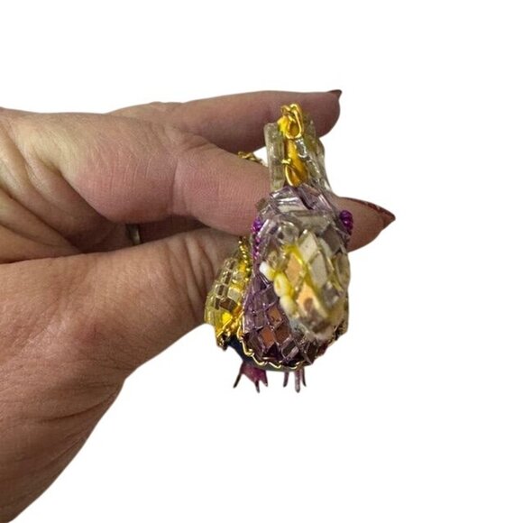 Handcrafted Mosaic Bird Figurine With Colorful Crystal Accents & Chain Detailing - Picture 7 of 7